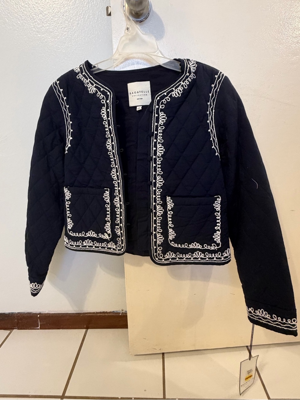 Bagatelle Quilted Blue Navy Jacket with White Trim